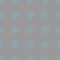 Hand Drawn Snowflakes Christmas Seamless Pattern. Subtle Flying Snow Flakes on chalk snowflakes Background. Adorable chalk handdrawn snow overlay. Bold holiday season decoration.