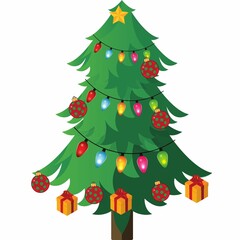 Christmas tree with Xmas star, white background, illustration