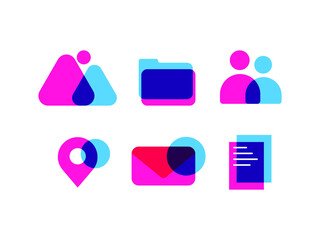 set modern icon template. Blue and red colour 