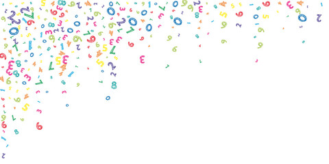 Falling colorful messy numbers. Math study concept with flying digits. Vibrant back to school mathematics banner on white background. Falling numbers vector illustration.