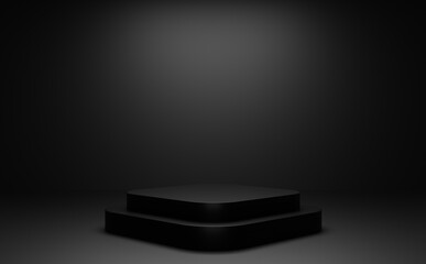 3d rendering black cube pedestal