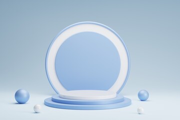 3d rendering pastel blue cylinder pedestal