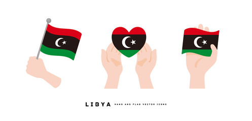 [Libya] Hand and national flag icon vector illustration	
