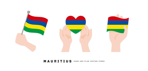 [Mauritius] Hand and national flag icon vector illustration   © creamfeeder