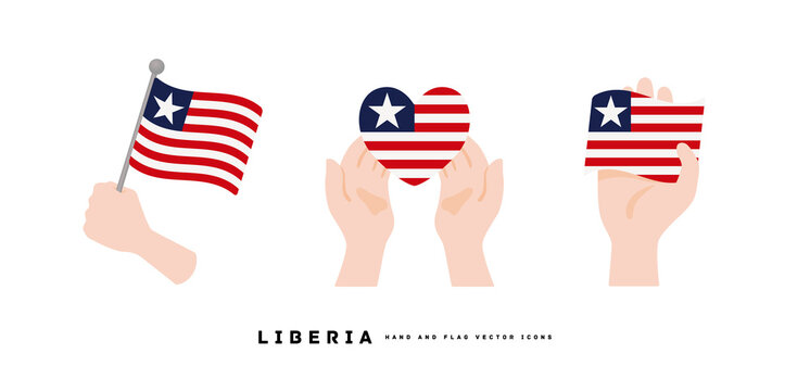 [Liberia] Hand and national flag icon vector illustration	
