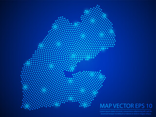 Abstract image Djibouti map from point blue and glowing stars on Blue background.Vector illustration eps 10.