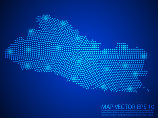 Abstract image El Salvador map from point blue and glowing stars on Blue background.Vector illustration eps 10.