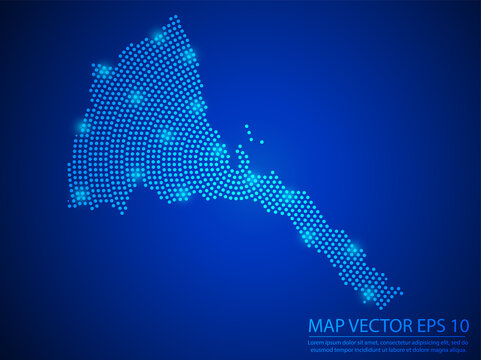 Abstract image Eritrea map from point blue and glowing stars on Blue background.Vector illustration eps 10.
