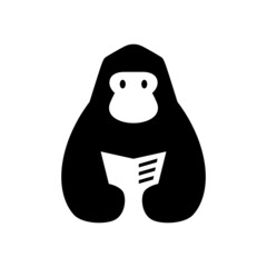 gorilla kong book read newspaper negative space logo vector icon illustration