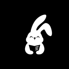 rabbit bunny hare book read newspaper negative space logo vector icon illustration