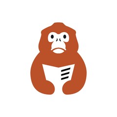 Obraz premium golden snub nosed monkey book read newspaper negative space logo vector icon illustration