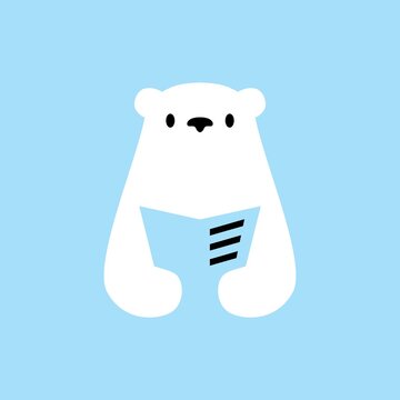 polar bear book read newspaper negative space logo vector icon illustration