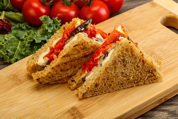Club sandwich with eggplant and cheese