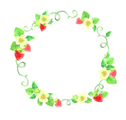 水彩で描いたイチゴの円フレーム