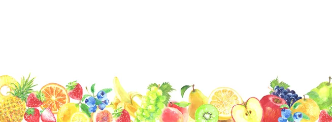Fotobehang 水彩で描いた色々な果物のバナー © yokoobata