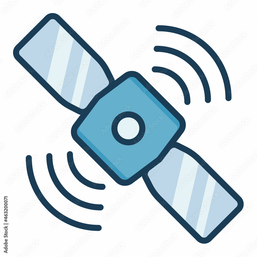 Poster satellite signal communication space single isolated icon with filled line style