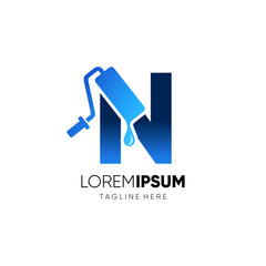 Letter N Paint Roller Logo Design Vector Graphic Icon Emblem Illustration Background Template