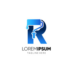 Letter R Paint Roller Logo Design Vector Graphic Icon Emblem Illustration Background Template