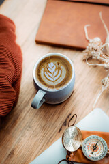 still life with compass coffee 