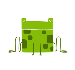 Green frog cartoon. Cute icon isolated on white background. Vector illustration. Design for children. Logo.