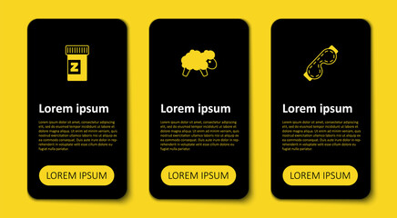 Set Eye sleep mask, Sheep and Sleeping pill. Business infographic template. Vector