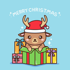 cute christmas deer with present