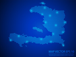 Abstract image Haiti map from point blue and glowing stars on Blue background.Vector illustration eps 10.