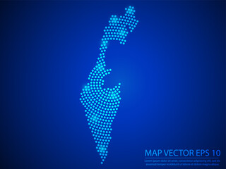 Abstract image Israel map from point blue and glowing stars on Blue background.Vector illustration eps 10.