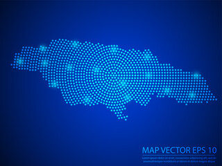 Obraz premium Abstract image Jamaica map from point blue and glowing stars on Blue background.Vector illustration eps 10.