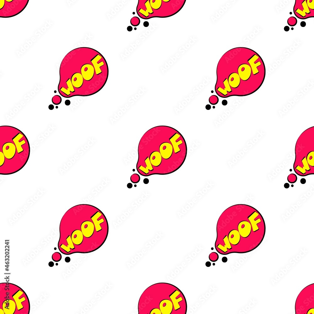 Aufkleber woof sound effect speech bubble pattern seamless background texture repeat wallpaper geometric vecto