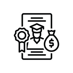 Black line icon for scholarship