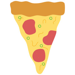 Minimal style vector graphic illustration of a slice of pizza with salami / pepperoni , and cheese toppings