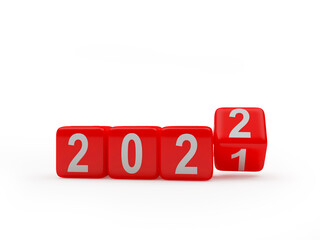 The numbers 2021 change to 2022 on the red dice. 