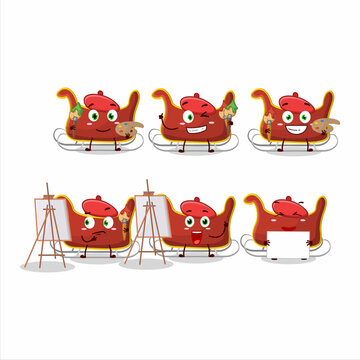 Artistic Artist of santa carriage cartoon character painting with a brush