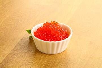 Red caviar in the bowl