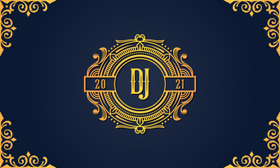 Royal vintage initial letter DJ logo.