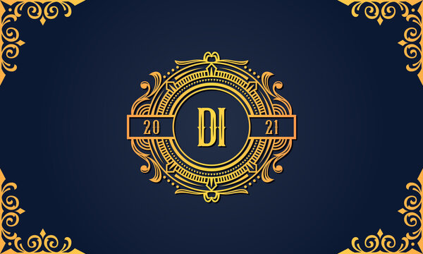 Royal vintage initial letter DI logo.