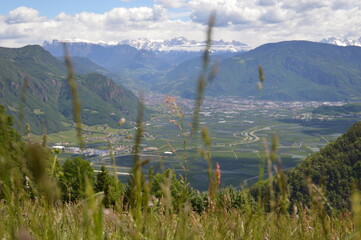 View to Bolzano in Southtyrol mountains behind 