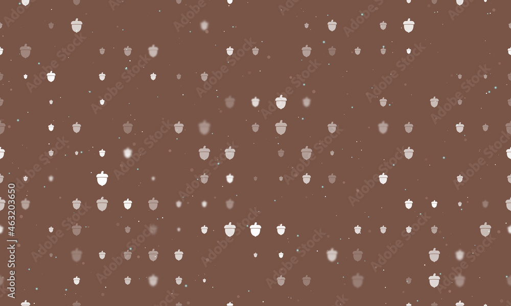 Poster seamless background pattern of evenly spaced white acorn symbols of different sizes and opacity. vec