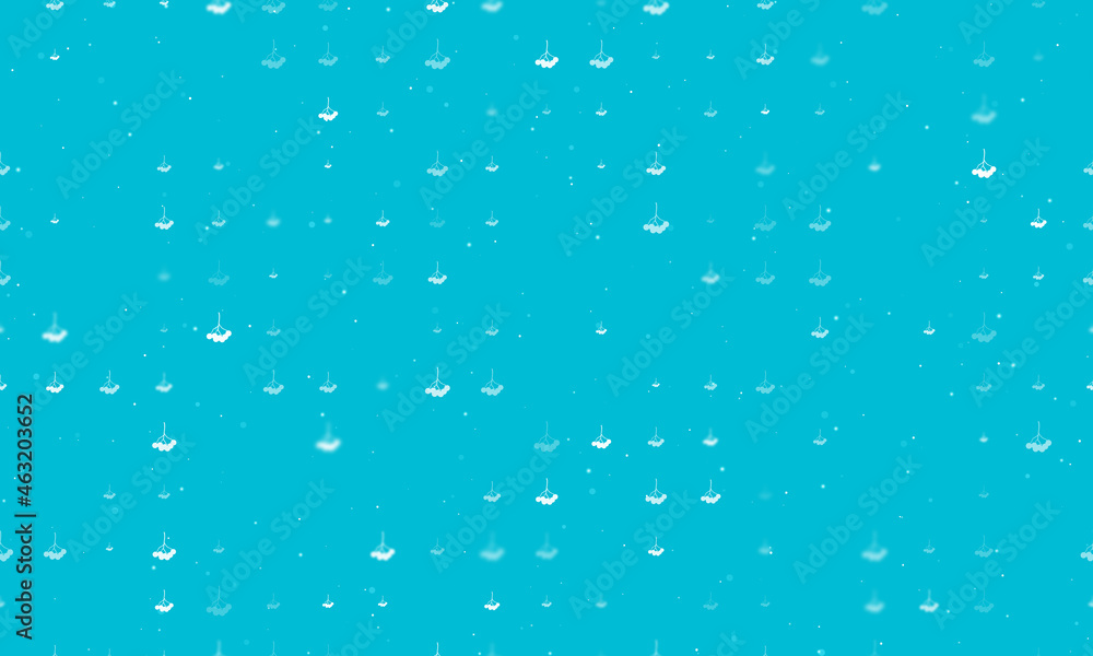 Poster Seamless background pattern of evenly spaced white rowan berrys of different sizes and opacity. Vector illustration on cyan background with stars