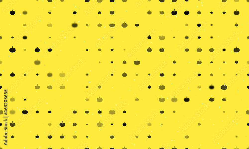 Poster seamless background pattern of evenly spaced black pumpkin symbols of different sizes and opacity. v