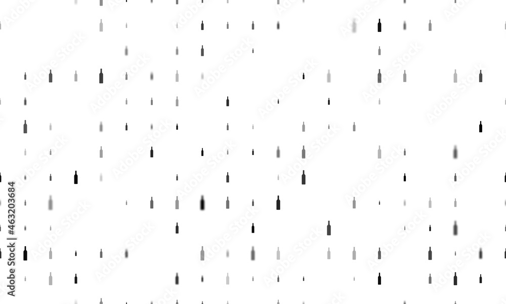 Poster seamless background pattern of evenly spaced black beer bottle symbols of different sizes and opacit