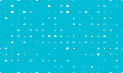 Seamless background pattern of evenly spaced white tourist tents of different sizes and opacity. Vector illustration on cyan background with stars