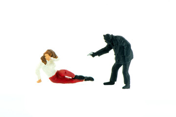 Miniature people office, worker, police and thief concept in variety action on white background