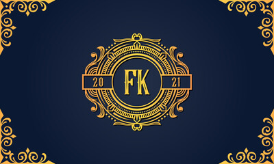 Royal vintage initial letter FK logo.