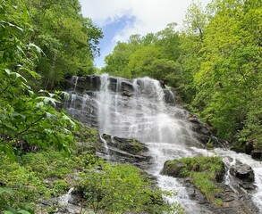 Waterfall flowing down hillside in Georgia, USA