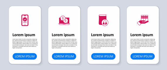 Set Book donation, Audio book, Question and Answer and Online quiz, test, survey. Business infographic template. Vector