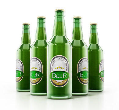 Generic Beer Bottles Isolated On White Background. 3D Illustration