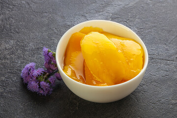 Sweet canned tropical fruit mango