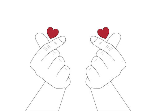 The man hands with love sign. Korean gesture.
